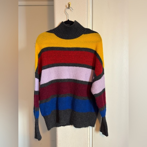 EXPRESS Womens Soft Fuzzy Color block
Long Sleeve Mock Neck Sweater - Picture 4 of 5